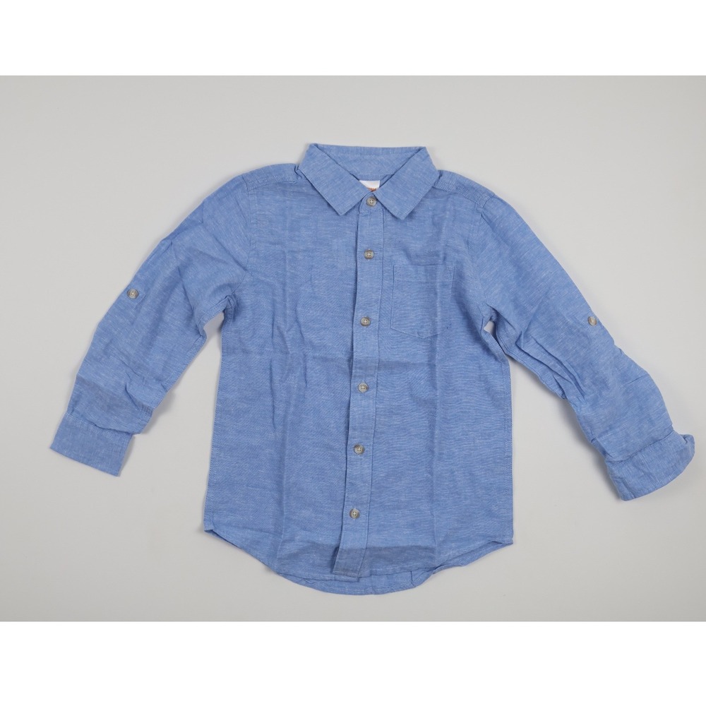 Gymboree Button Down Shirt Blue Solid Size 7 Linen Blend NWT